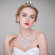 Crown+Necklace+Earings 3pieces Jewelry Wedding Crystal Silver Jewelry Sets
